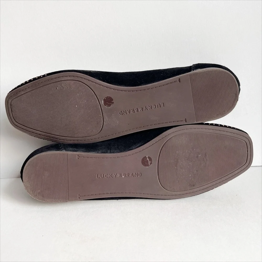 Lucky Brand‎ Abbitha Ballet Flats 8 black suede studded perforated slip-on shoes